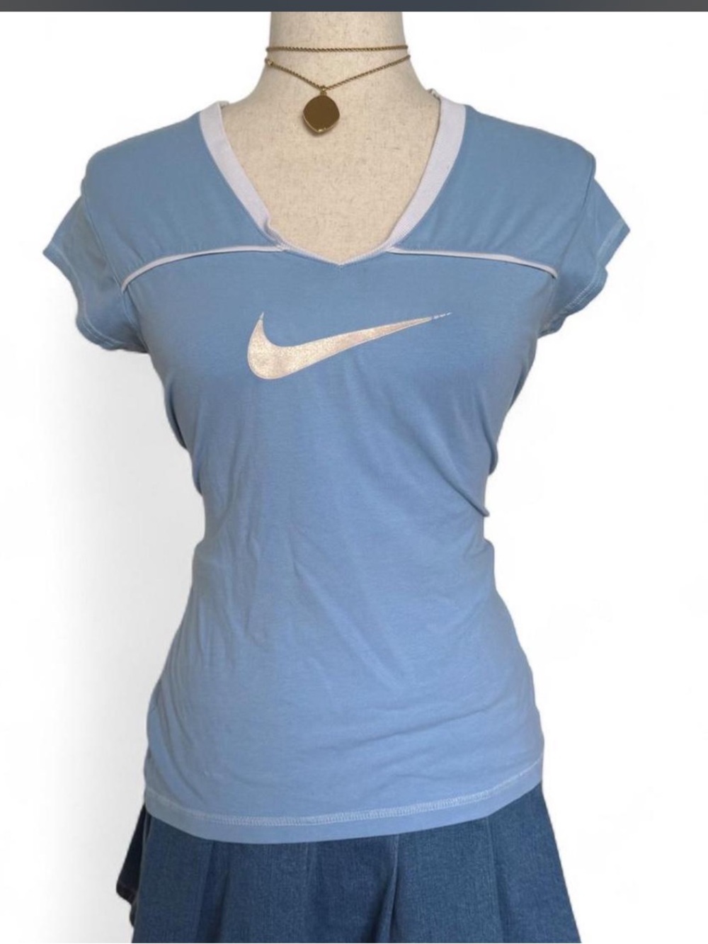 Vintage Nike Light Blue Short-Sleeve V-Neck Tee